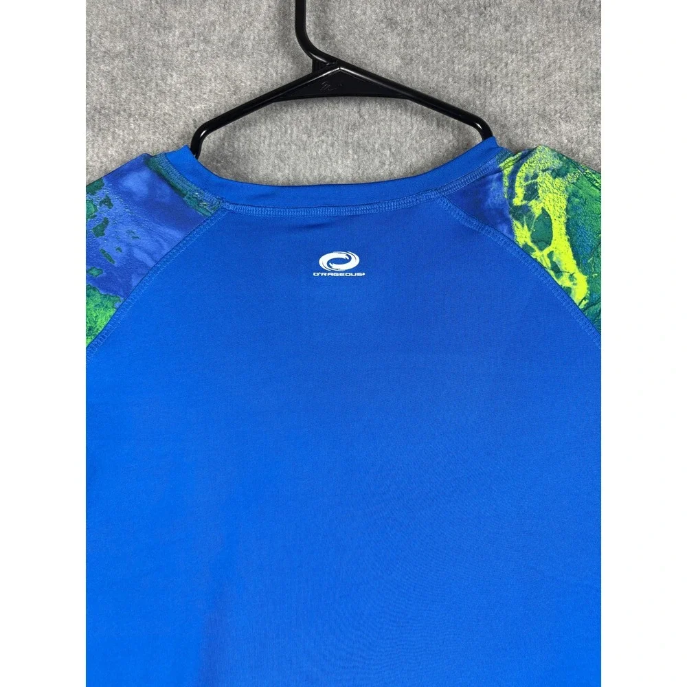 O'Rageous Long Sleeve Rash Guard Swim Shirt Patterned Sleeves 2XL Blue Green